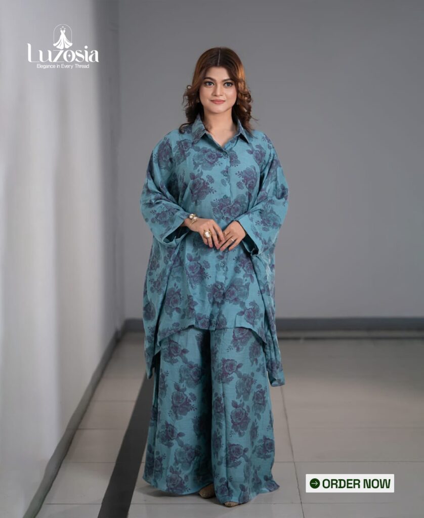 Kaftan Style Co-ord Set (Slate Blue Color)