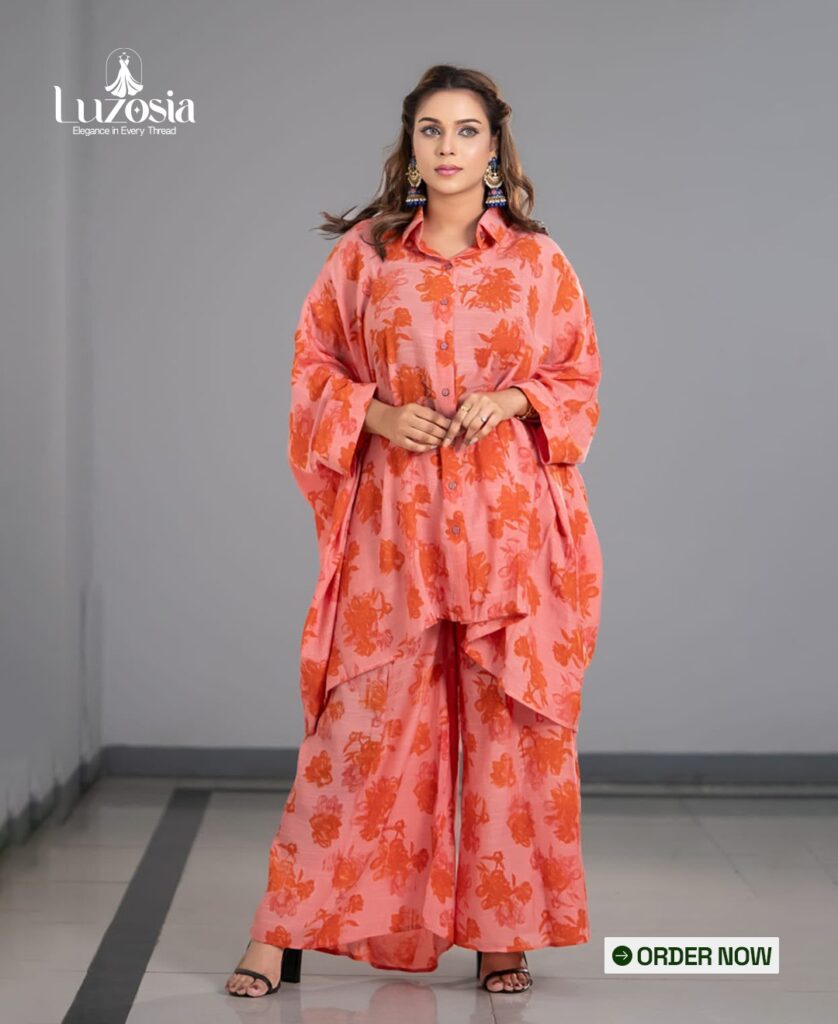 Kaftan Style Co-ord Set (Salmon Pink Color)